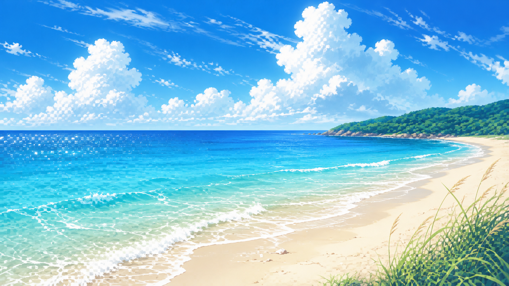 青空と海が広がる夏の浜辺
